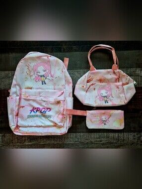 Back to School! K-Pop 3 Pc Backpack Set ~ Nice & Sturdy ~ GORGEOUS Graphics BNIP